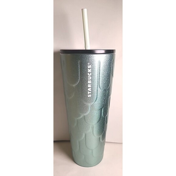 Starbucks 2022 Spring Green Mermaid Scales Tail Tumbler Cup 24oz EUC - Picture 1 of 5
